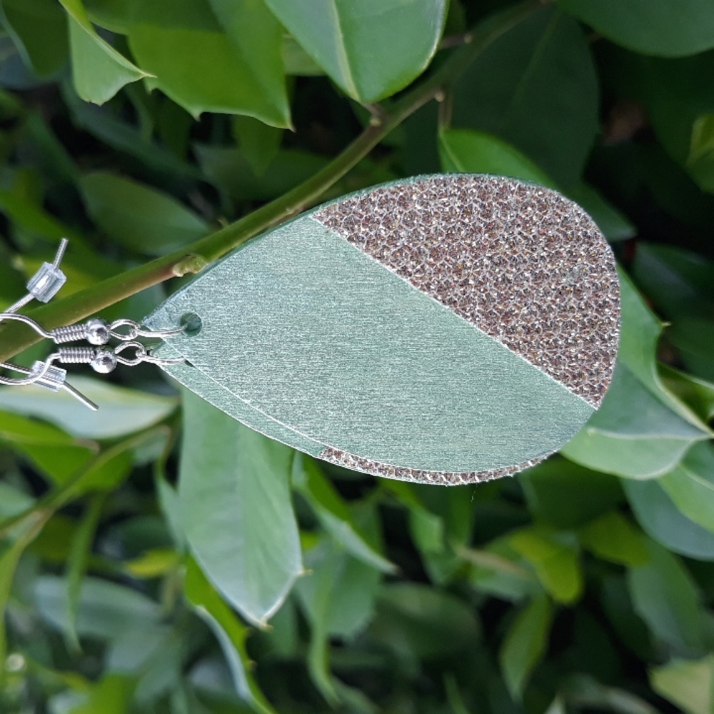 Wood/ Teardrop Statement Earrings / Shimmer Detail Handcrafted by J.Monique